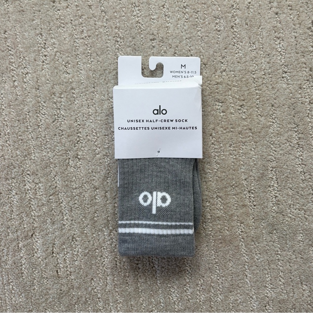 Alo Throwback Half-Crew Socks Athletic Heather Grey NWT